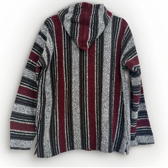 Iguana Jack Baja Mens Hoodie Black Gray Maroon Striped Size XL - Picture 2 of 9
